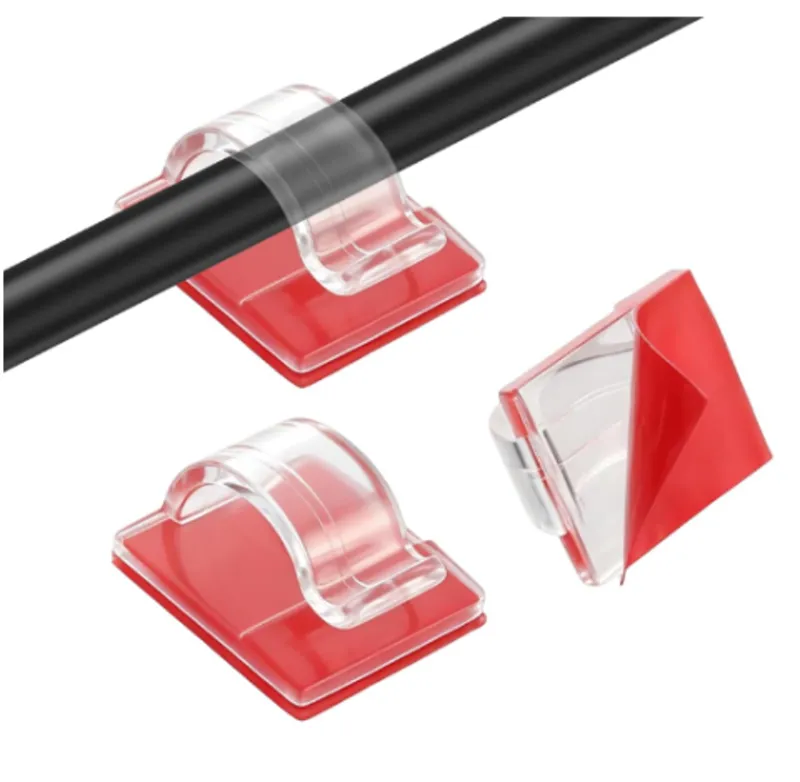 Clips adhesivos transparentes para cables
